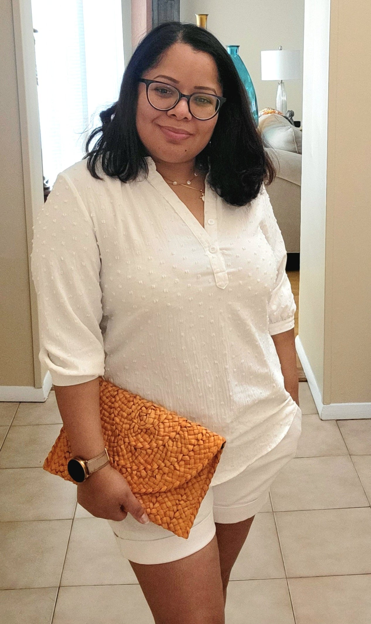 Medium Straw Clutch, Solid color: Orange