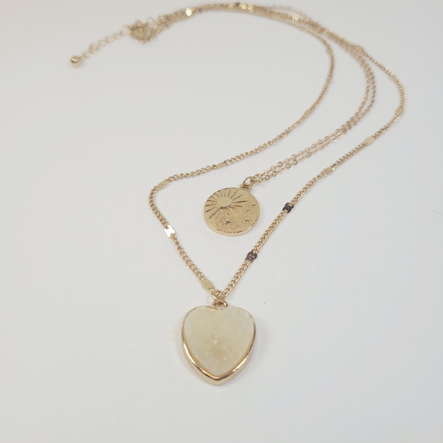 Sun & Heart Necklace. Gold-toned.