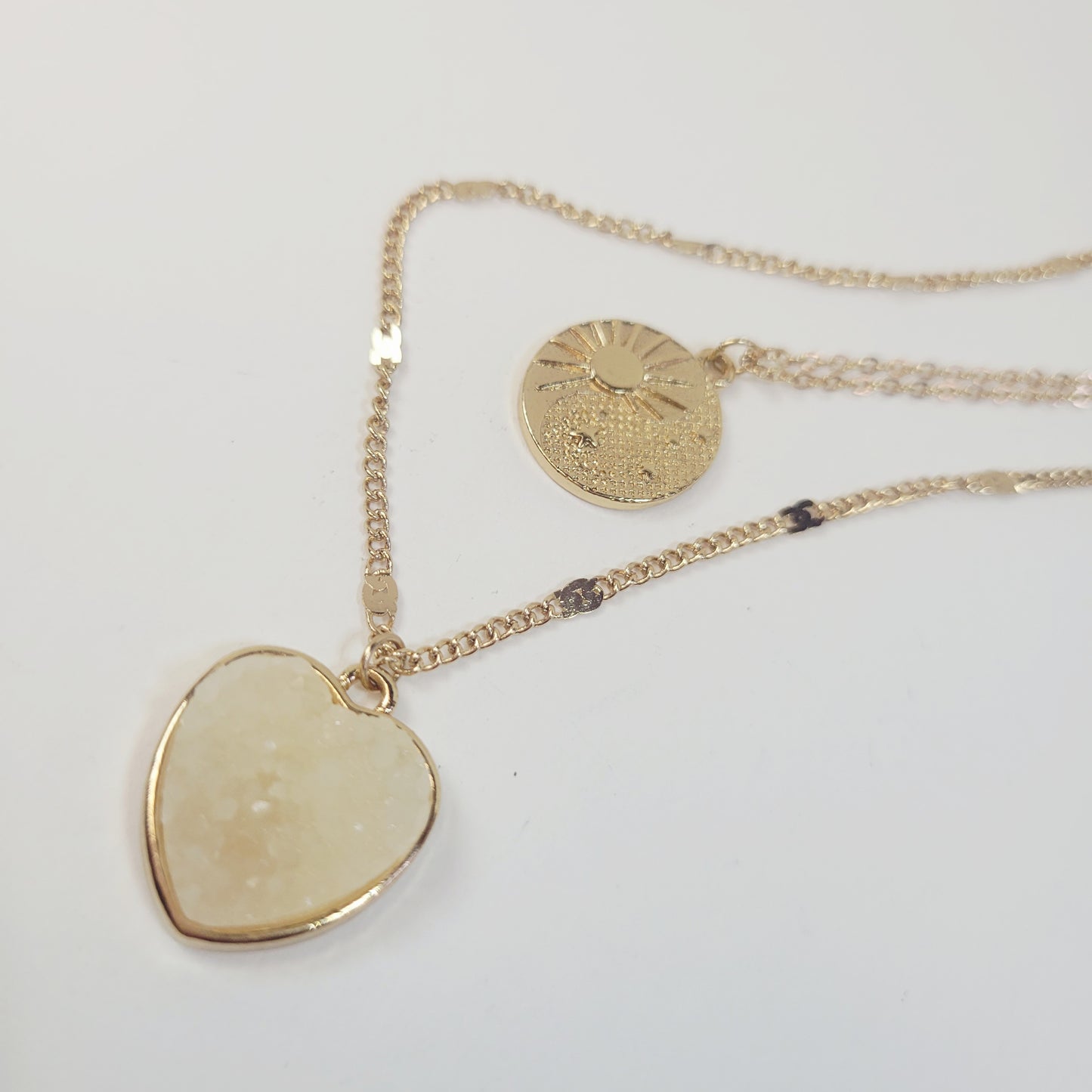 Sun & Heart Necklace. Gold-toned.