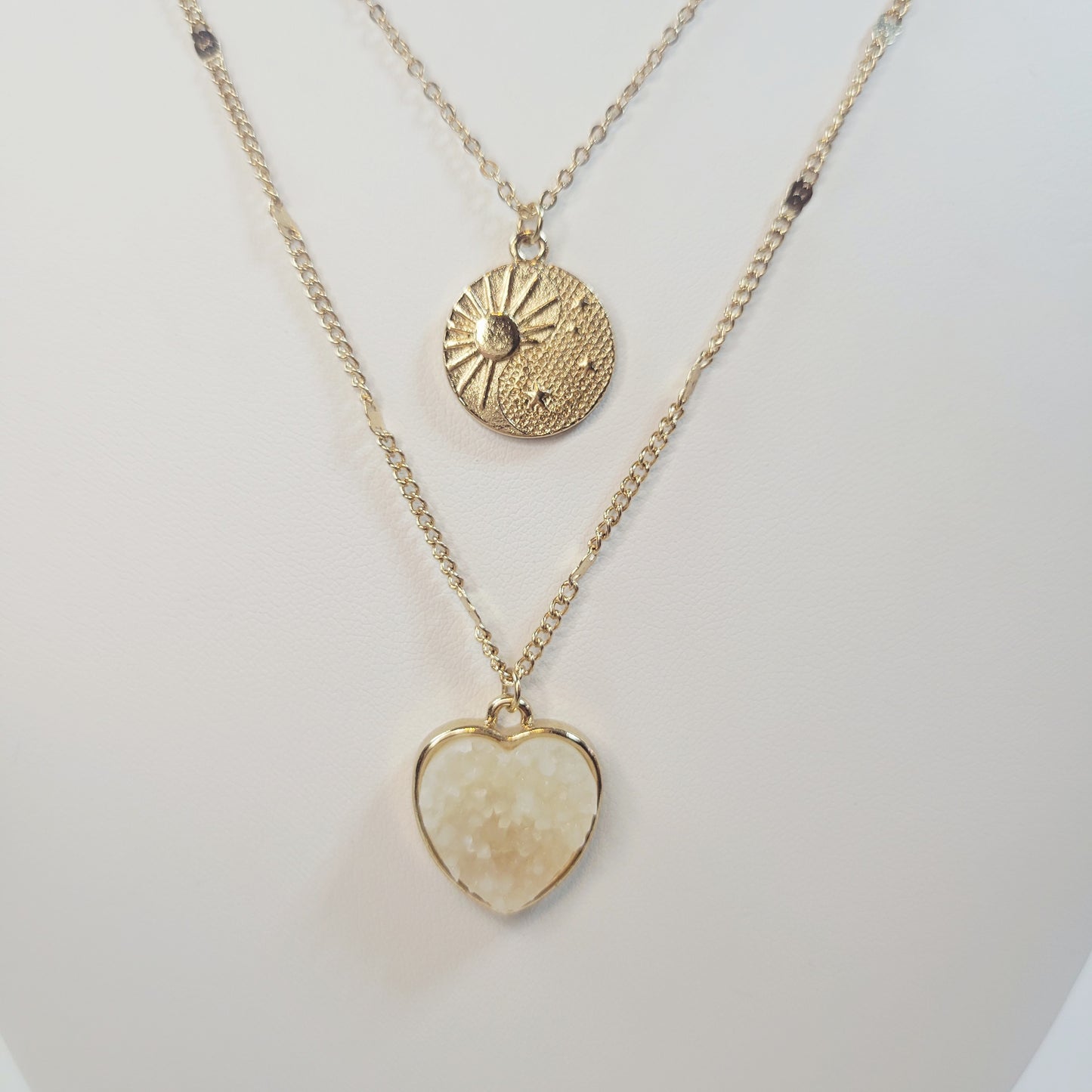 Sun & Heart Necklace. Gold-toned.