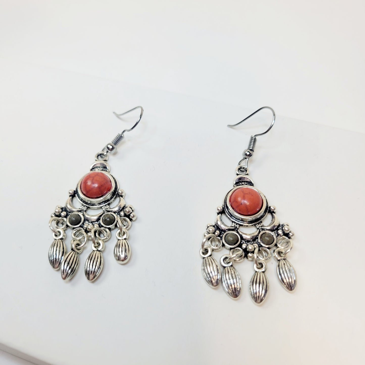 Boho Drop Earrings with Orange and Green Stones