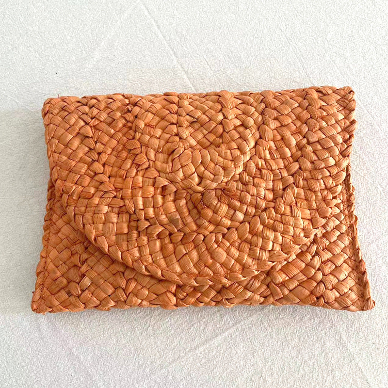 Medium Straw Clutch, Solid color: Orange