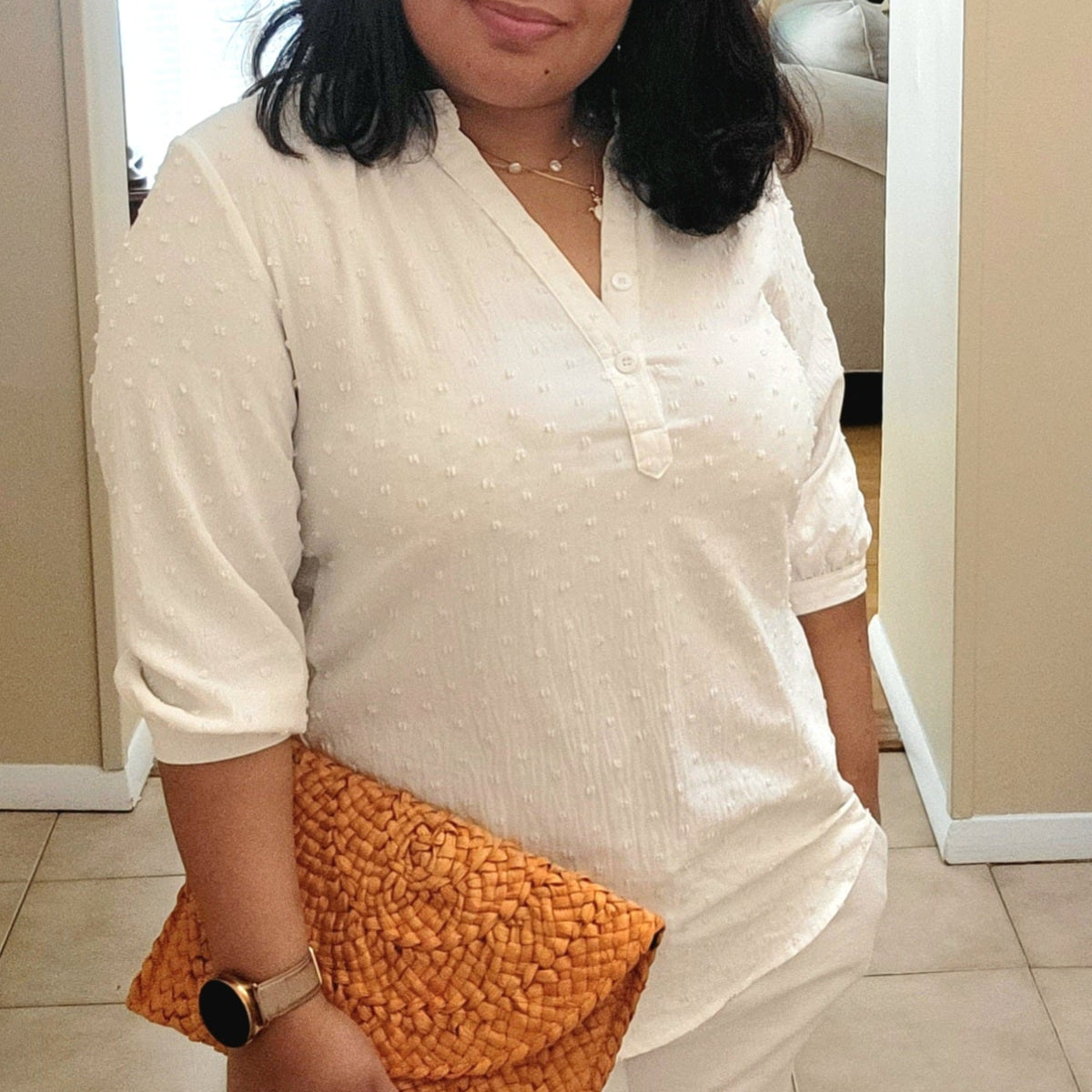 Medium Straw Clutch, Solid color: Orange