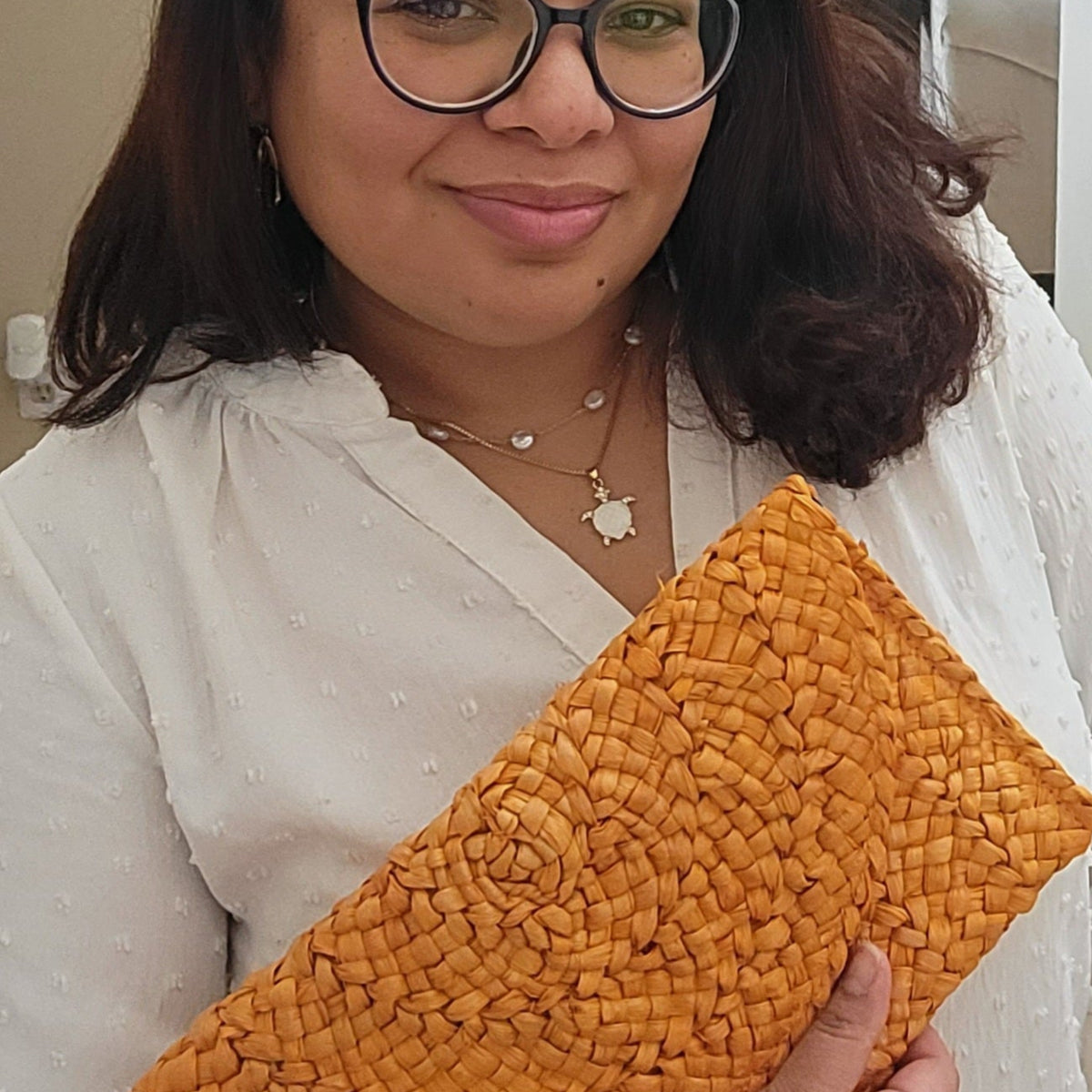 Medium Straw Clutch, Solid color: Orange