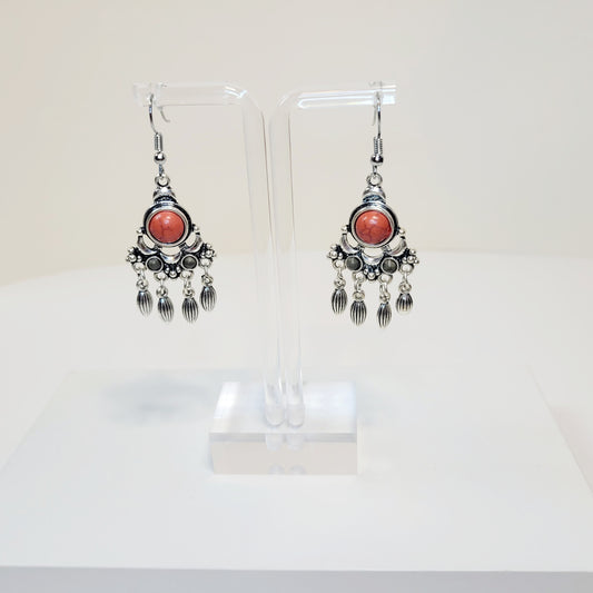 Boho Drop Earrings with Orange and Green Stones