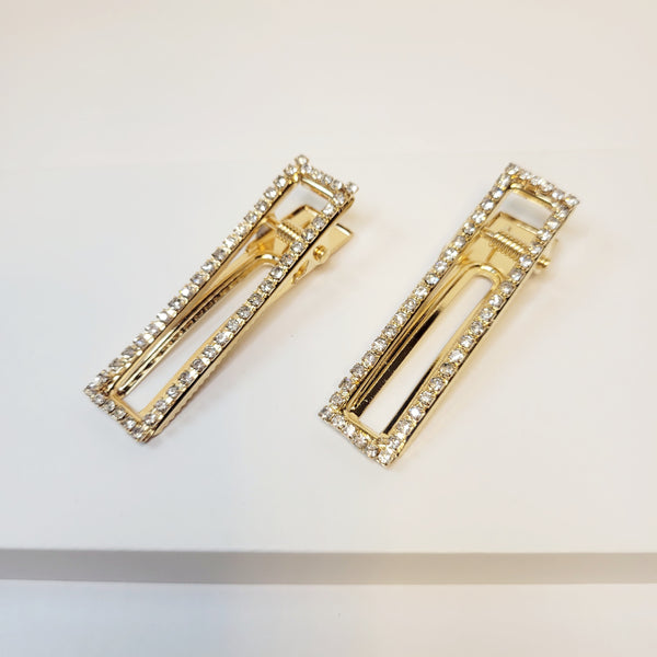 Open Rhinestone Rectangular Hair Clips