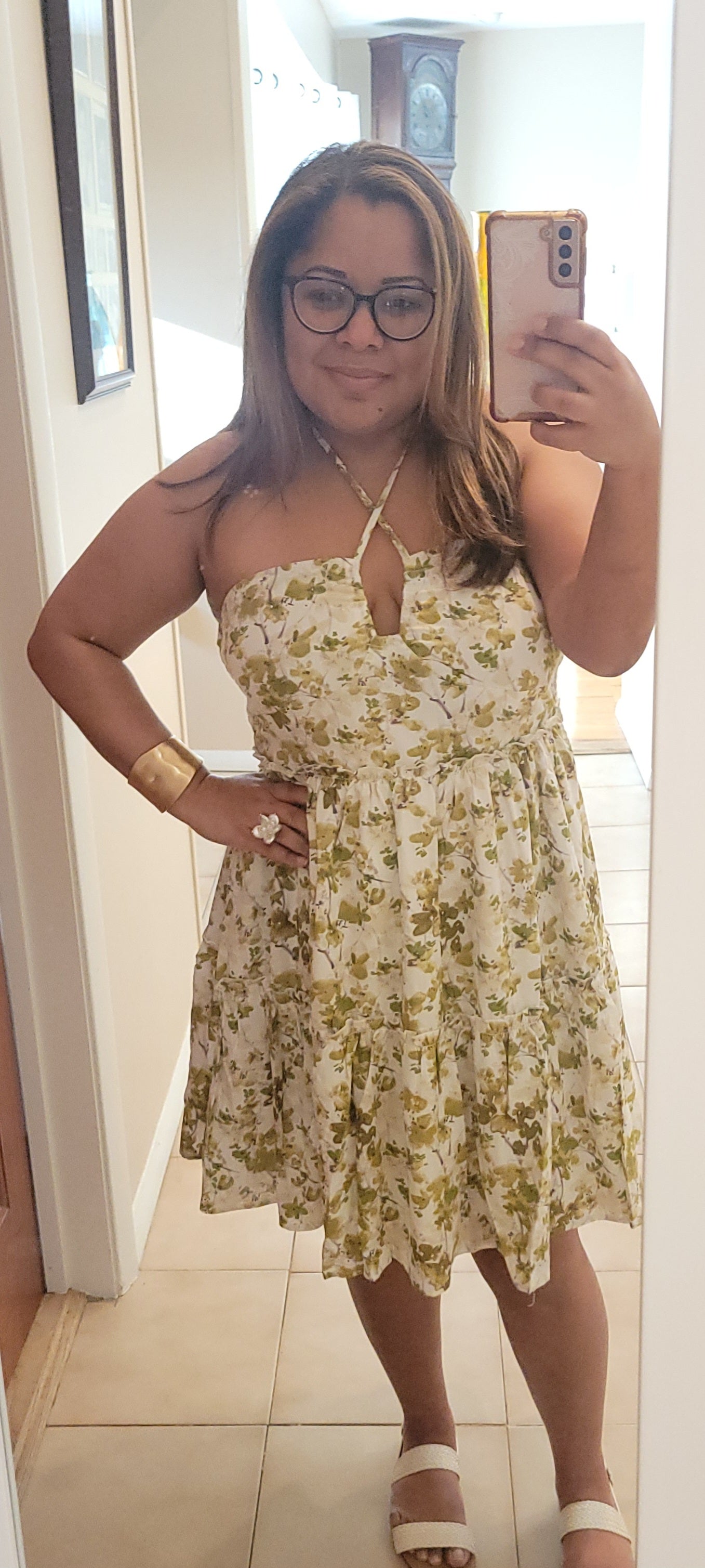 Floral Print Halter Neck Tiered Mini Dress