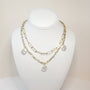 Geometric Layered Faux Pearl Necklace. Gold toned.