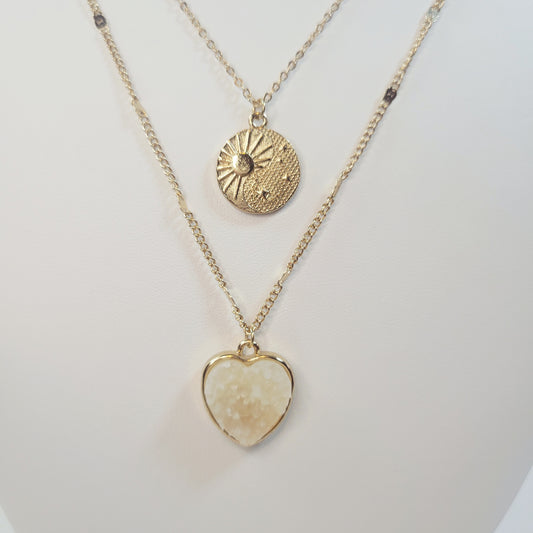 Sun & Heart Necklace. Gold-toned.