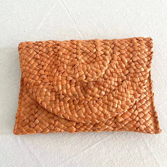 Medium Straw Clutch, Solid color: Orange
